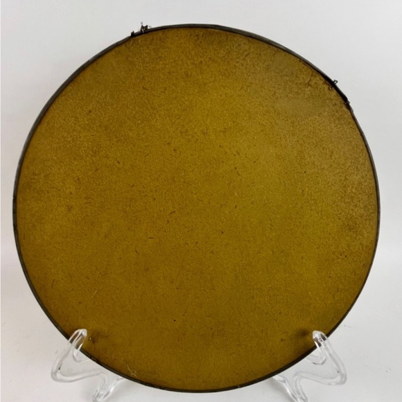 Antique Victorian Ladies Reverse Painted Glass Round Wall Hanging 9.5” - Picture 3 of 3